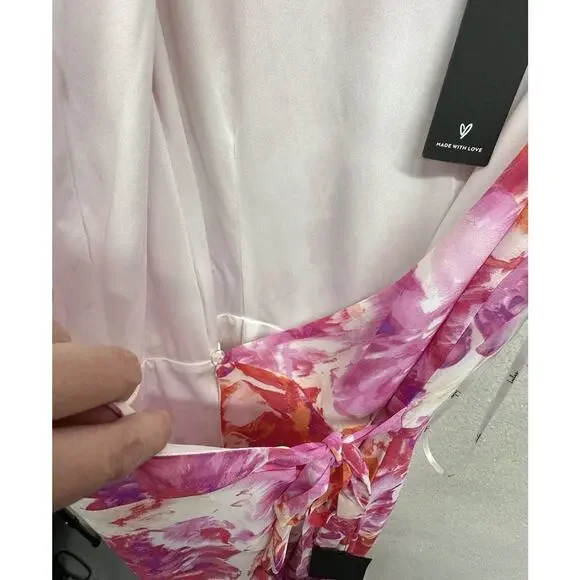 Lulus Dress Womens XS Lovable Aura Pink Floral Print Tiered Midi Wrap Dress - Picture 9 of 11